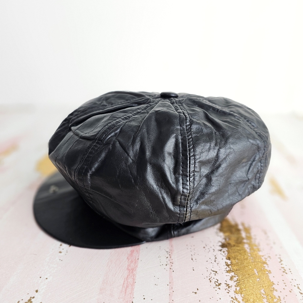 Black Leather Newsboy Cap - Picture 14 of 17